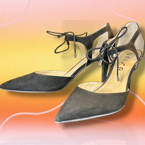 NWOT Unisa ‘Amabelle’ Black Vegan Suede Ankle Tie Stiletto Pumps Size 11 - Picture 11 of 13